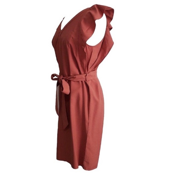 H&M Rust Cotton Flutter Sleeve Belted Dress Size 10 - Picture 3 of 4